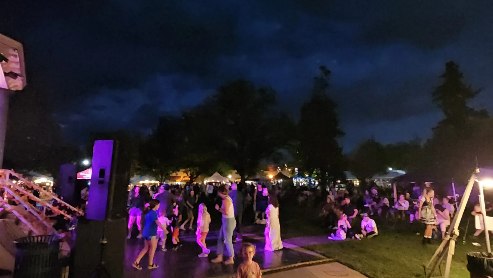 The dance party carries on after dark.