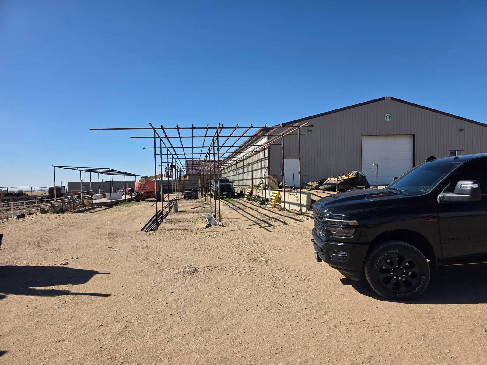 Canopy frame next to a finished shop
